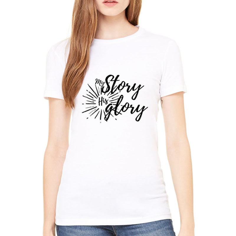 Női póló (My Story, His Glory, fehér)